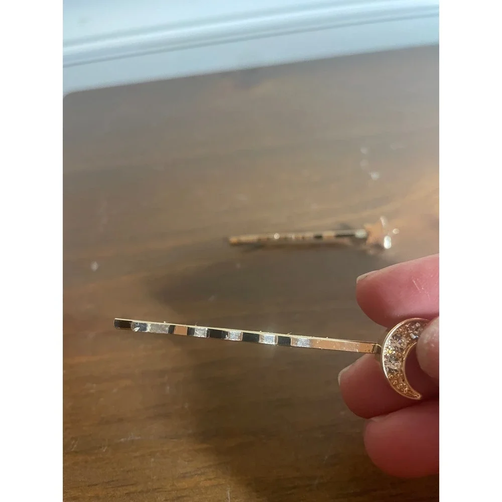 Sailor Moon Bobby Pins Set Gold Tone Crescent Moon Star Rhinestone Hair Clips